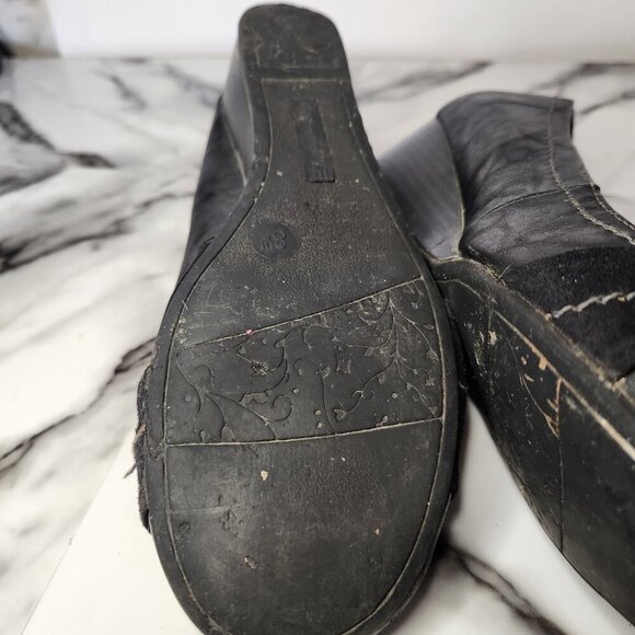 🎊3 FOR $10  AMERICAN EAGLE WOMENS SIZE 8W BLACK WEDGE HEELS WITH BOW ON TOE - Picture 7 of 9